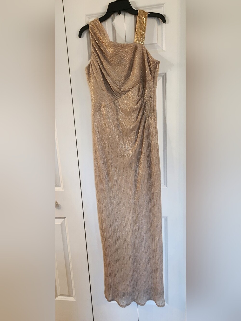 Size 10. Chai  One -Shoulder  Metallic Gold Evening Maxi Skirt